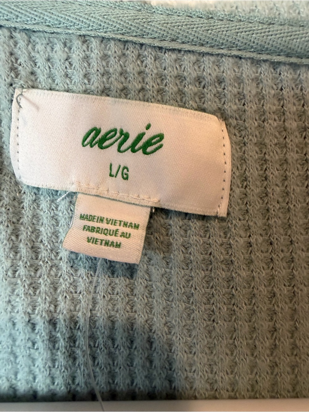 NWT Aerie Sage Green Waffle Knit Hoodie Oversized Pullover Sweatshirt Large - Picture 6 of 12